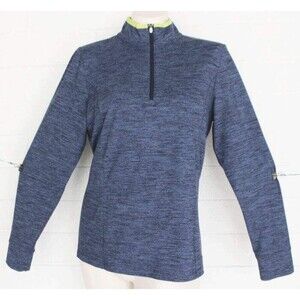 Callaway M Heather Blue Chartruese Trim Long Sleeve Knit Top Weather Weight